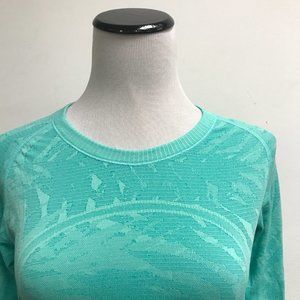 Lululemon turquoise blue swiftly tech palm print long sleeve top thumbholes 8
